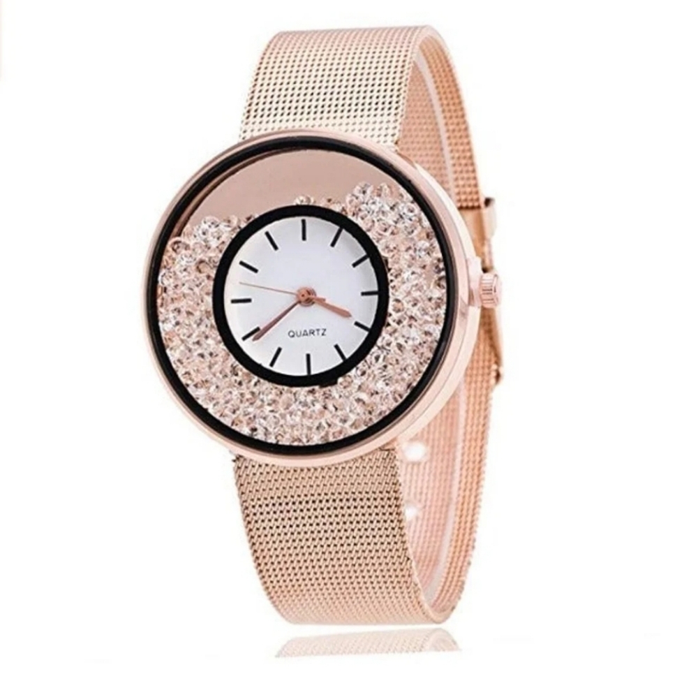 Woman's Watch Crystal Dial Yellow White Rose Gold